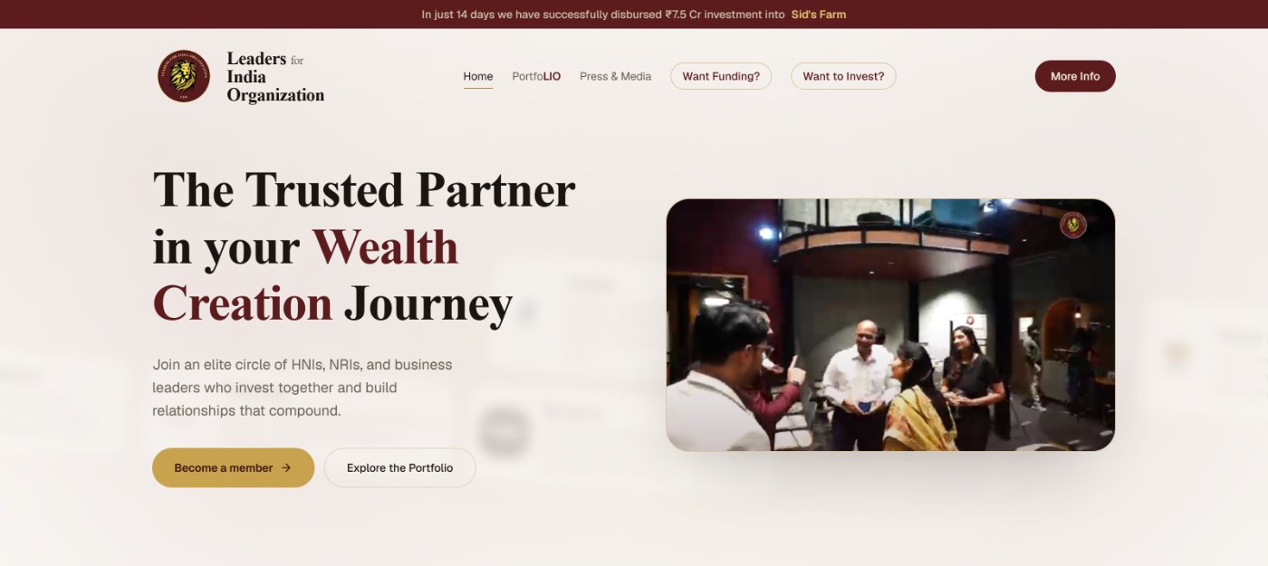 LIO website, Positioning, design and build in six weeks.